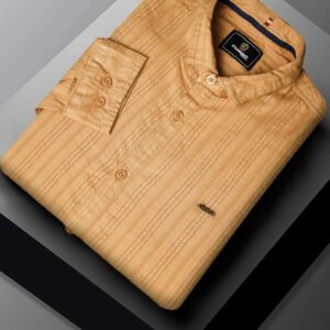 Turbo Self Stripe Motif Long Sleeve Cotton Casual Shirt